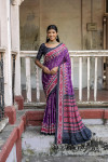 Wine color soft tussar silk saree with ikkat printed work