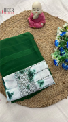 Green color soft plain georgette saree with shibori printed blouse