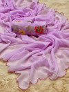 Lavender color soft georgette saree with cutwork border
