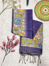 Purple color soft tussar silk saree with kalamkari printed work