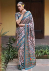 Multi color muslin crepe silk saree with digital printed work