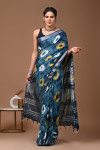 Firoji color linen cotton saree with shibori printed work