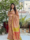 Red color soft cotton saree with geometric printed