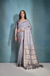 Gray color khadi raw silk saree with zari weaving work