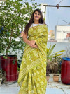 Parrot green color soft cotton saree with bagru printed