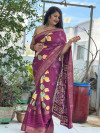 Magenta color soft dola silk saree with jacquard border & floral printed design