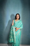 Sea green color khadi raw silk saree with zari weaving work