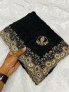 Black color vichitra silk saree with beautiful cutwork & embroidery border