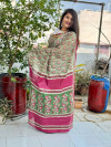 Green color soft cotton saree with geometric printed