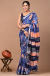 Blue color linen cotton saree with sibori printed work