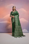 Green color handloom raw silk saree with contrast weaving work