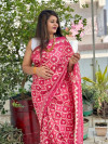 Pink color soft cotton saree with block printed design