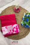 Pink color soft plain georgette saree with shibori printed blouse