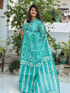 Firoji color soft cotton saree with block printed design