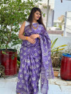 Purple color soft cotton saree with bagru printed