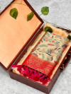 Pink color dharmavaram banarasi silk saree with zari weaving work