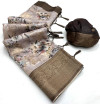 Brown color soft linen silk saree with digital printed work