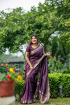 Wine color soft banarasi raw silk saree with zari lining weaving work