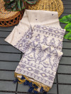 Off white and blue color  soft muga cotton saree with jamdani weaving work