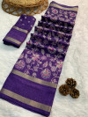 Purple color soft dola silk saree with flower printed work