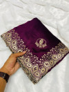 Magenta color vichitra silk saree with beautiful cutwork & embroidery border