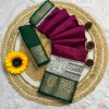 Magenta color mangalagiri dola silk saree with kalamkari print & jacquard border