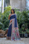Firoji color tussar silk saree with madhubani printed work