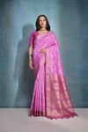 Pink color khadi raw silk saree with zari weaving work