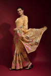 Mustard yellow color designer georgette saree with sequance embroidery work