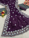 Wine color designer crepe silk saree with embroidery & sequence work