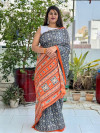 Gray color soft cotton saree with block printed work