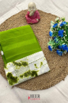 Parrot green color soft plain georgette saree with shibori printed blouse