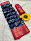 Navy blue color soft dola silk saree with patola printed work