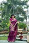 Rani pink color soft banarasi raw silk saree with zari lining weaving work