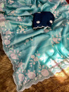 Sky blue color burberry jimmy choo silk saree with embroidery and sequence work