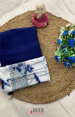 Blue color soft plain georgette saree with shibori printed blouse