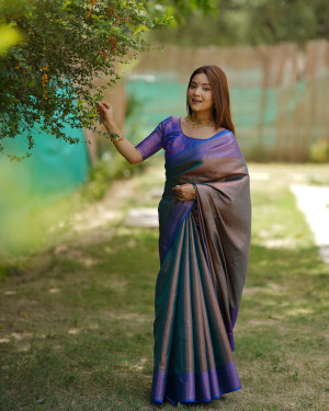 Rama green color soft kanjivaram silk saree with zari weaving work