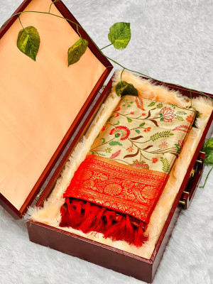 Red color dharmavaram banarasi silk saree with zari weaving work