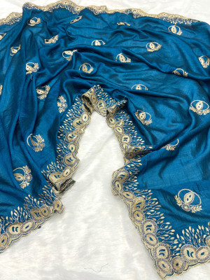Firoji color vichitra silk saree with beautiful cutwork & embroidery border
