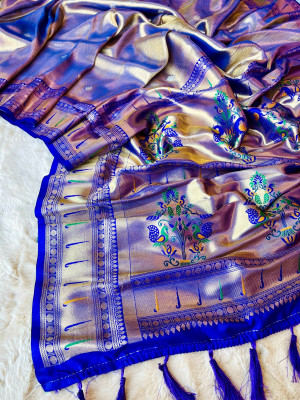 Purple color soft tissue paithani silk saree with zari weaving work