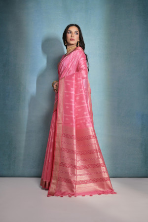 Gajari color khadi raw silk saree with zari weaving work