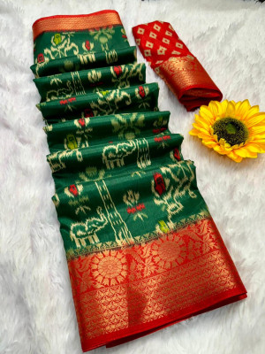 Green color soft dola silk saree with patola printed work
