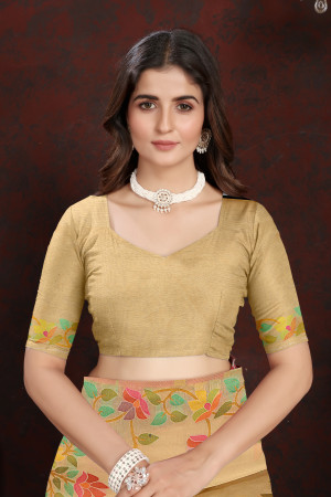 Beige color soft jamdani cotton saree with woven design