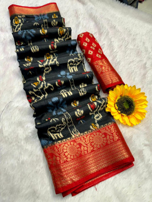Black color soft dola silk saree with patola printed work