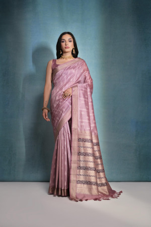 Dusty pink color khadi raw silk saree with zari weaving work