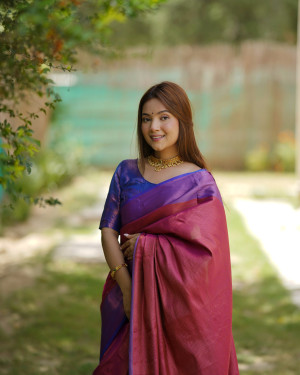 Royal blue color soft kanjivaram silk saree with zari weaving work