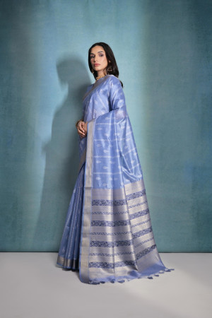 Blue color khadi raw silk saree with zari weaving work