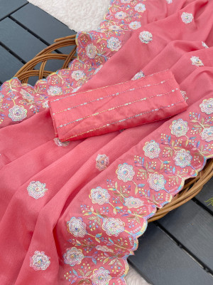 Gajari color designer crepe silk saree with embroidery & sequence work