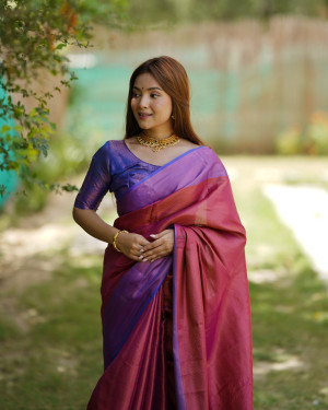 Royal blue color soft kanjivaram silk saree with zari weaving work