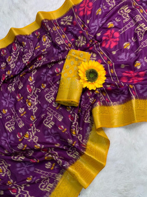 Purple color soft dola silk saree with patola printed work